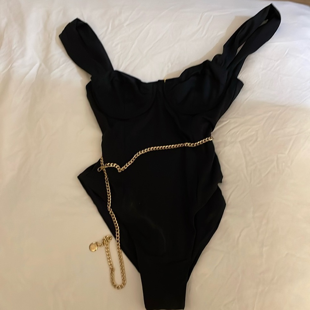 Weworewhat black one piece with gold chain size medium, never worn